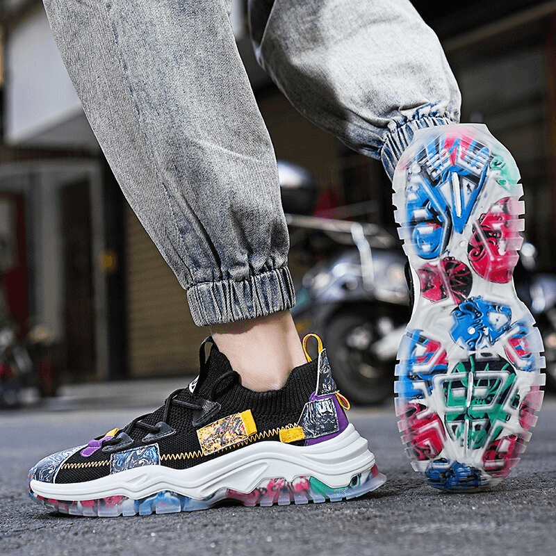 Stylish mesh men's sneakers with thick colorful soles, perfect for comfort and grip. Fashion mesh breathable design for any occasion.