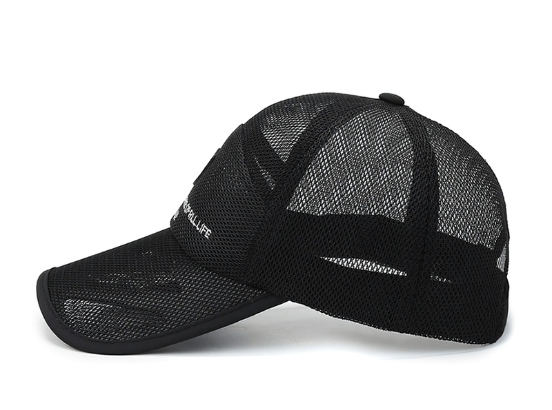 Unisex black Fashion Mesh Embroidery Design Baseball Cap with adjustable strap, perfect for sun protection. Casual style - SF0768