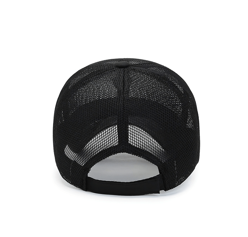 Back view of unisex black mesh embroidery baseball cap SF0768 with adjustable strap for men and women.