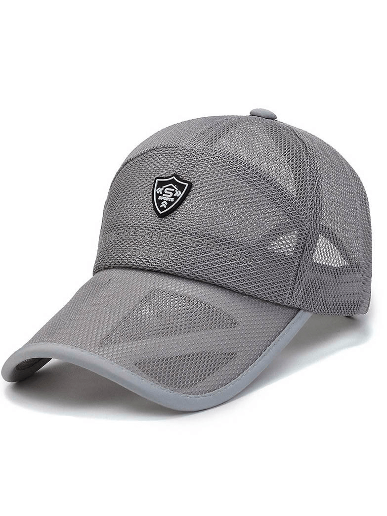 Unisex Fashion Mesh Embroidery Baseball Cap SF0768 with adjustable strap in gray, perfect for men and women, casual style hat.