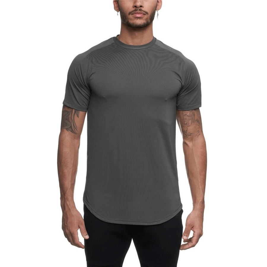 Fashion O-Neck Short Sleeves Jersey T-Shirt for Men in gray, showcasing breathable cotton with classic design, perfect for any occasion.