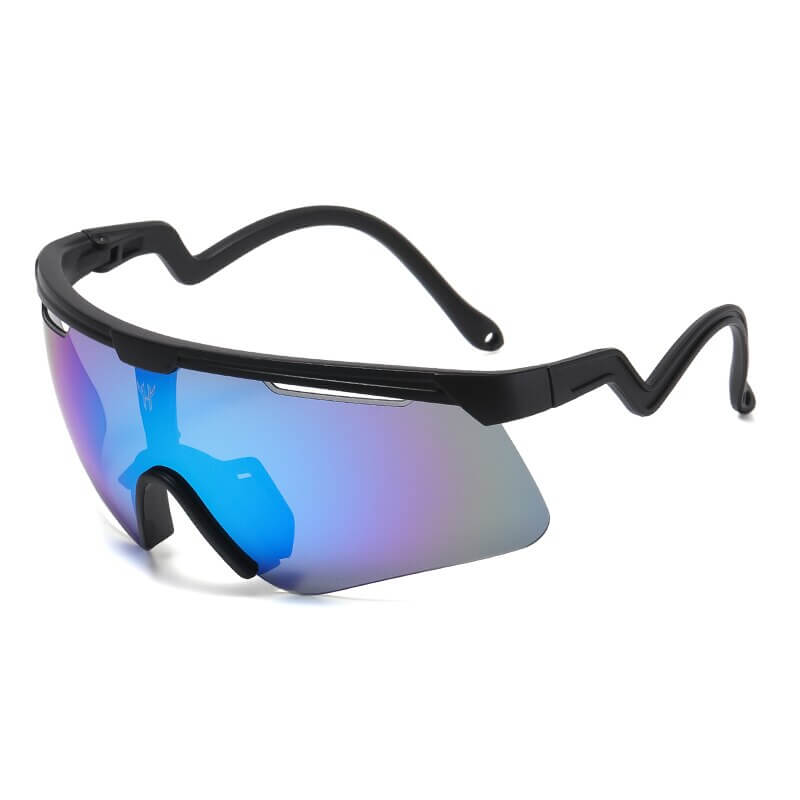 SF0961 unisex fashion outdoor sports sunglasses with black frame and reflective lenses offering 100% UV400 protection.
