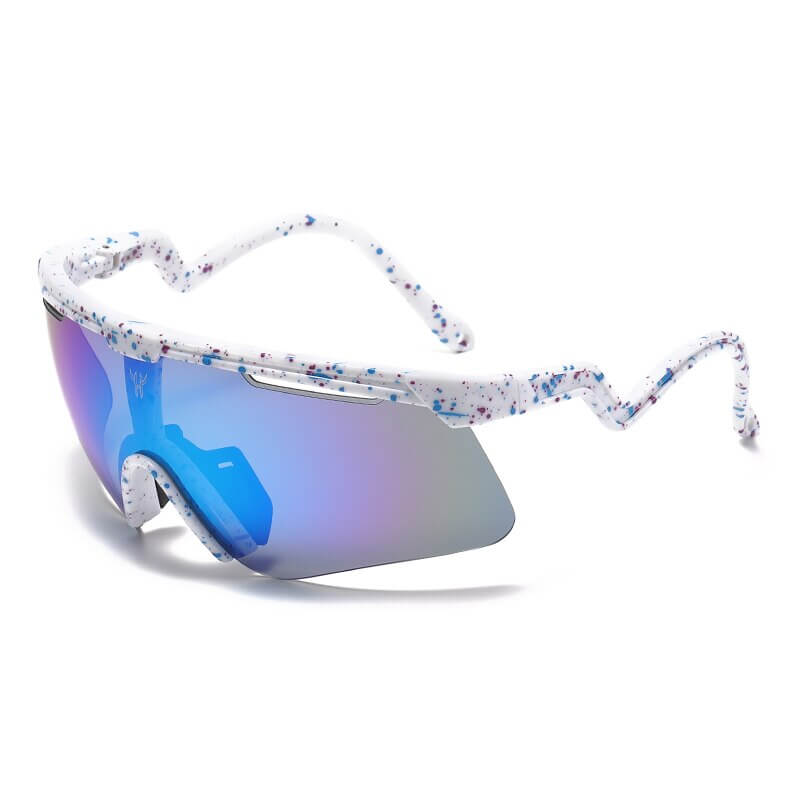 Unisex fashion outdoor sunglasses SF0961 with speckled white frame and mirrored lenses, perfect for sport and UV protection.
