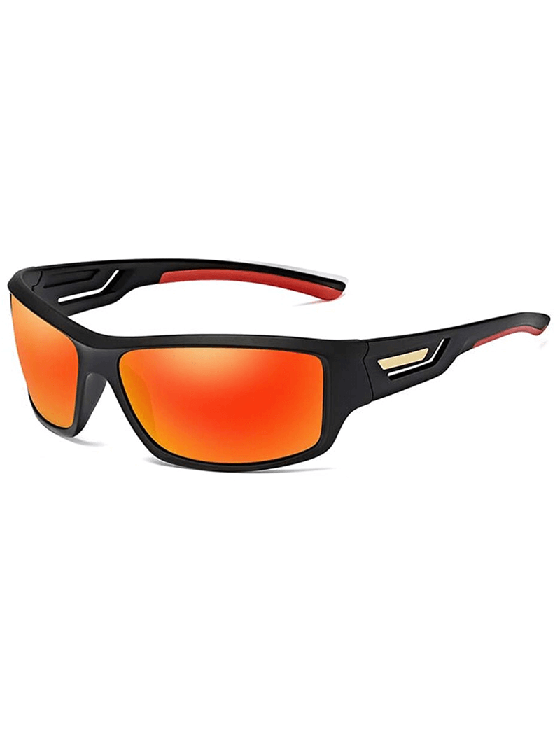 Fashion polarized sunglasses SF0537 with orange lenses and black polycarbonate frame, perfect for bike and car drivers.