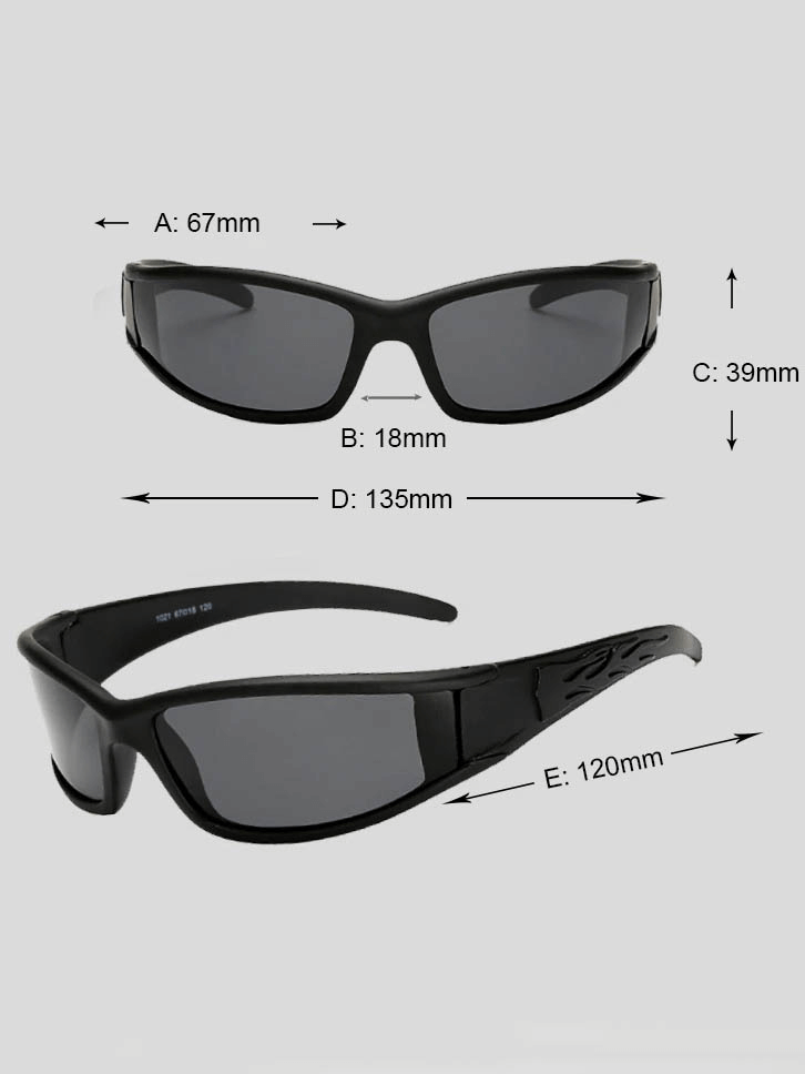 Black unisex polarized sunglasses with anti-glare and UV400 protection, dimensions shown for frame and lenses, perfect for outdoor activities.