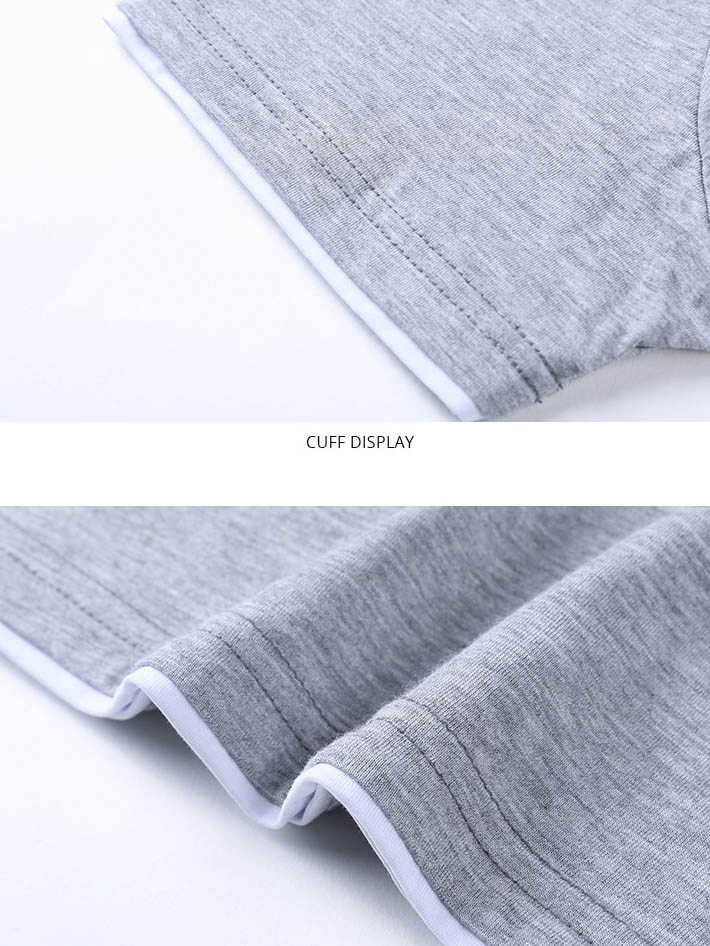 Close-up of cuff detailing on men's Fashion Short Sleeves V-Neck Solid Color T-Shirt in gray.