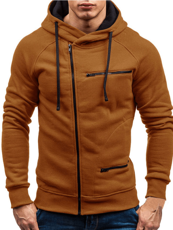 Sweat à capuche zippé à manches longues de couleur unie à la mode / vêtements de sport masculins chauds - SPF1225