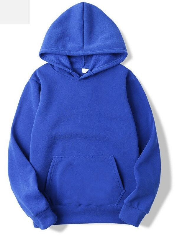 Blue men's hooded sweatshirt with pockets, solid color fashion style, SF0373, perfect for casual wear and all-weather comfort.