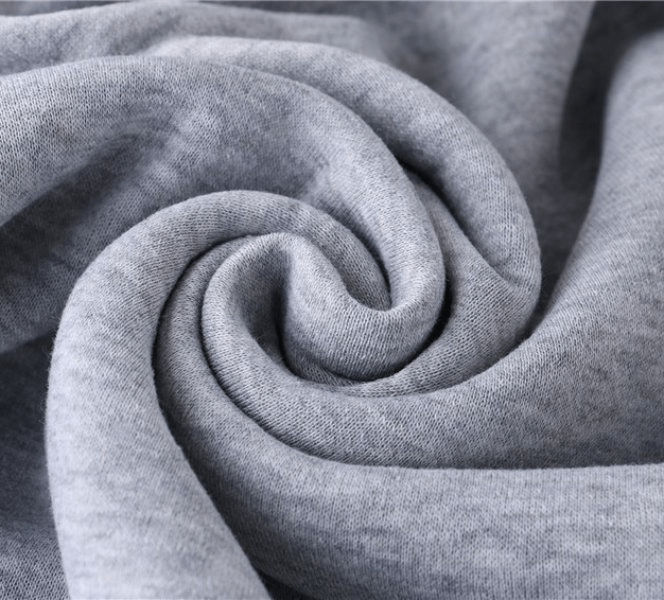 Soft gray fabric texture of a men's sweatshirt made from breathable cotton material.