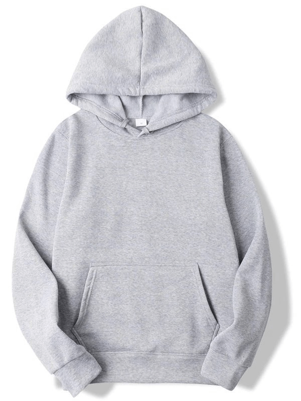 Fashion solid gray men's sweatshirt with hood and pockets, style SF0373, casual wear