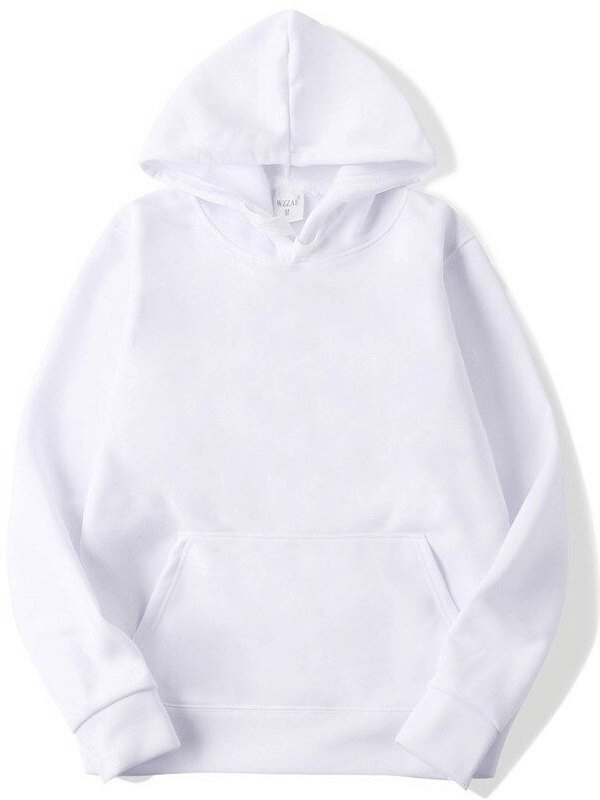 Men's white sweatshirt with hood and pockets, casual style, soft cotton, breathable fabric, ideal for all-weather, product code SF0373.