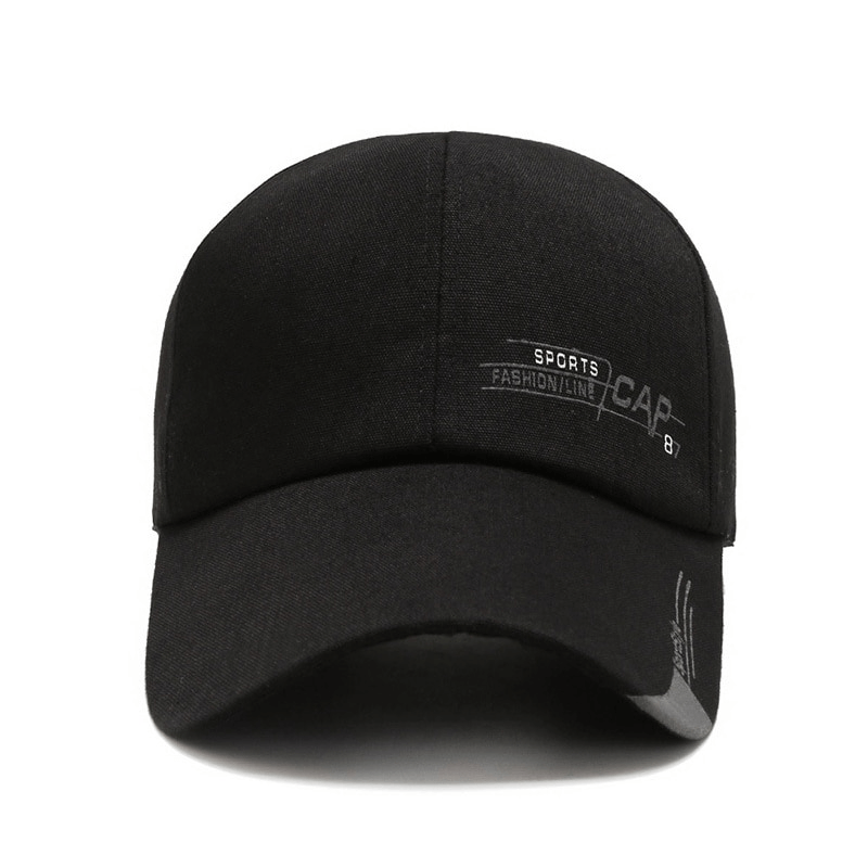 Black unisex fashion sports baseball cap with long brim and stylish letter pattern, perfect for casual or sporting events, SF0796 model.