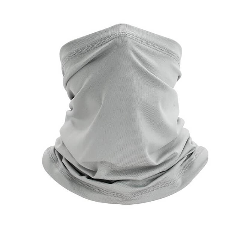 Gray elastic face neck turban for outdoor sports, unisex design, made from breathable polyester, perfect for cycling and running.