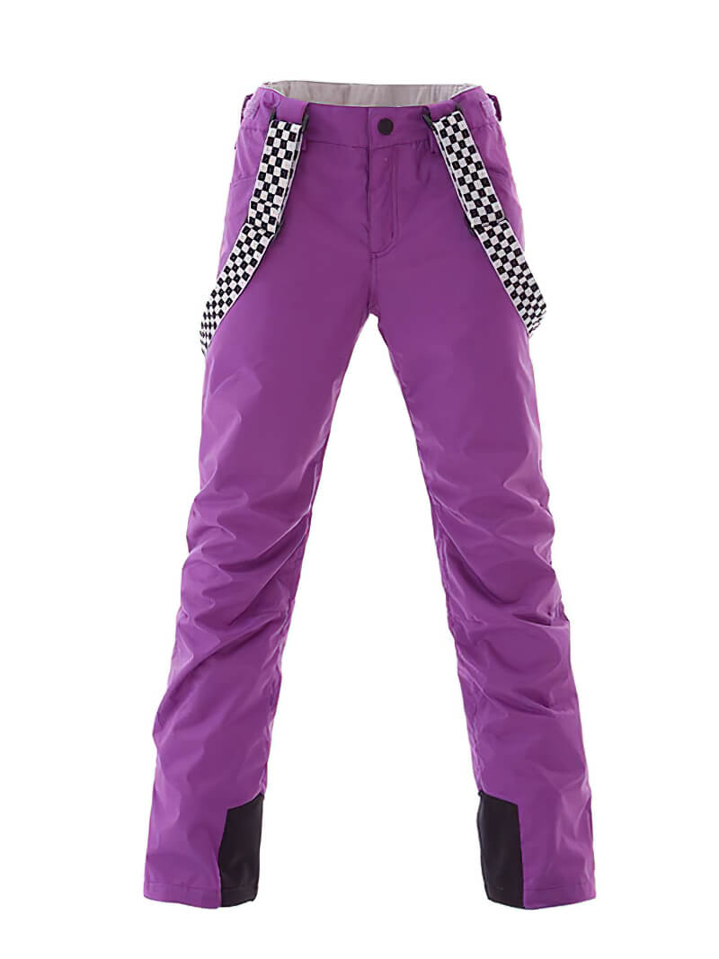 Purple fashion strap ski pants for ladies, waterproof and windproof, designed for snowboarding comfort and style SF0614.