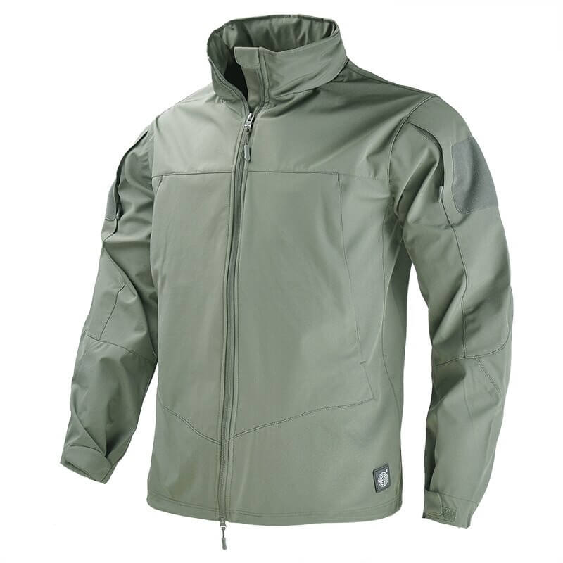 Men's fashion tactical jacket with hood in green, featuring waterproof, windproof design, ideal for camping and hiking.