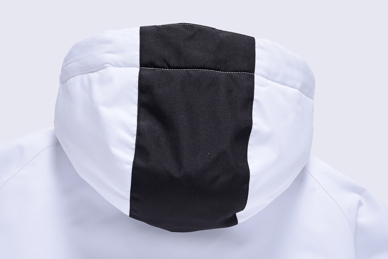 Close-up of the hood on a Fashion Unisex Ski Jacket with black and white design, perfect for winter outdoor adventures.