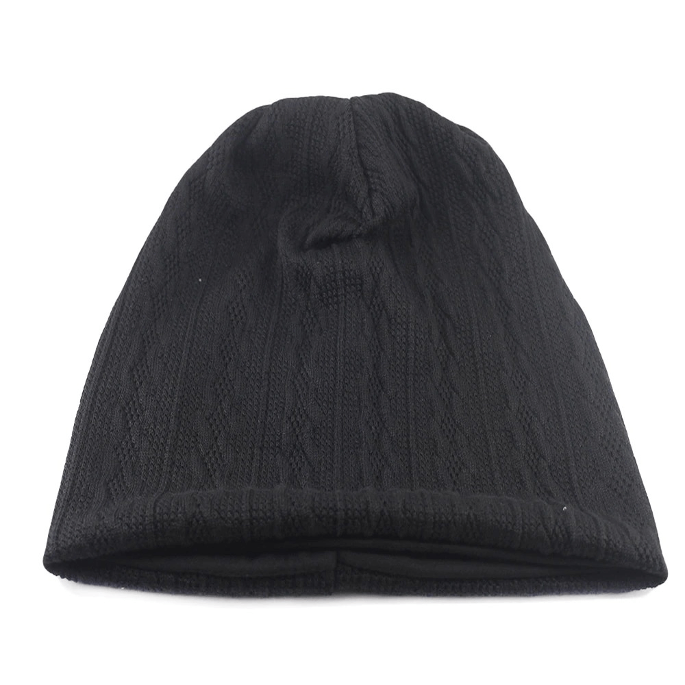 Black fashion warm beanie for men and women, casual soft knit hat with striped pattern, perfect for stylish warmth.