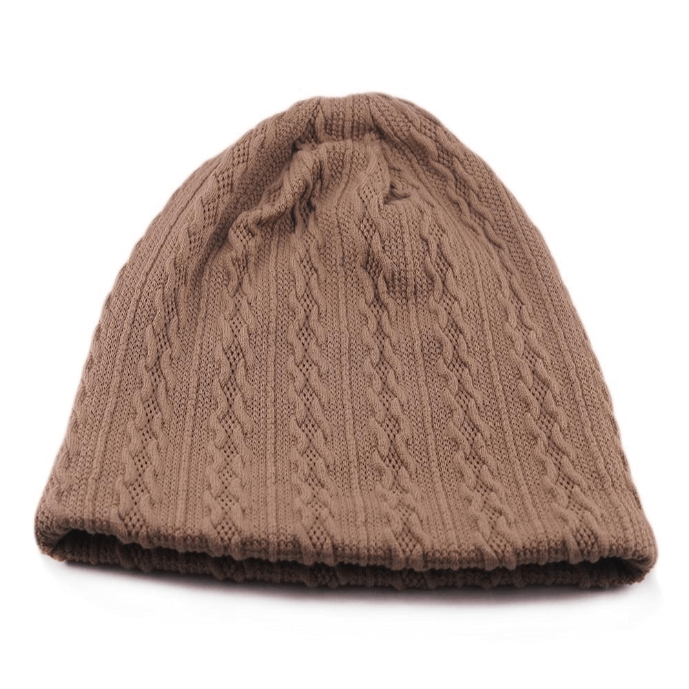 Brown Fashion Warm Beanie for Men and Women, Casual Soft Knit Hat with Striped Pattern - SF0164