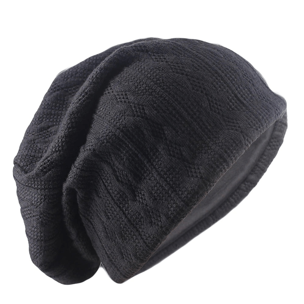 Fashion Warm Beanie for Men and Women, Soft Knit Hat SF0164, Cotton-Polyester, Black Striped Pattern, Casual Sports Style