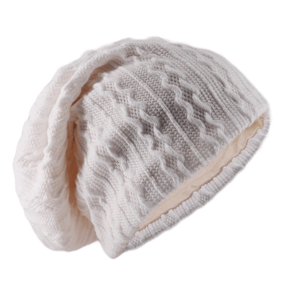 Fashion warm beanie for men and women, soft knit hat SF0164 in white, cozy and stylish with unique striped pattern.