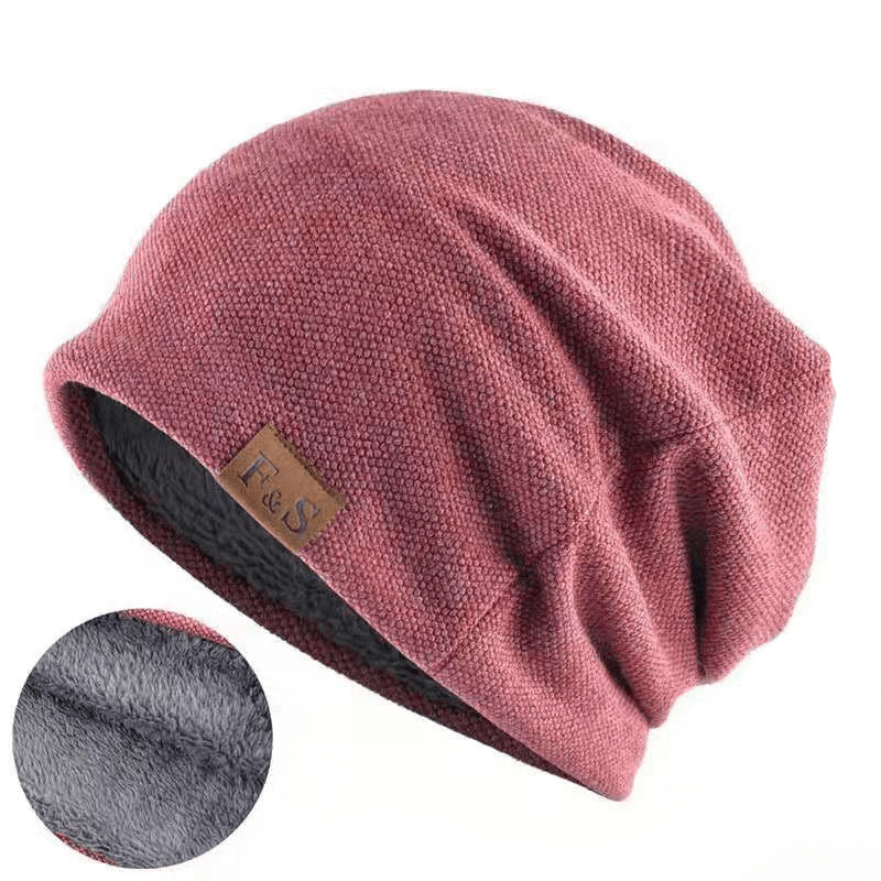 Fashion warm soft knitting beanie with fur for outdoor sports in pink, showcasing warm inner lining, unisex design - SF0460.