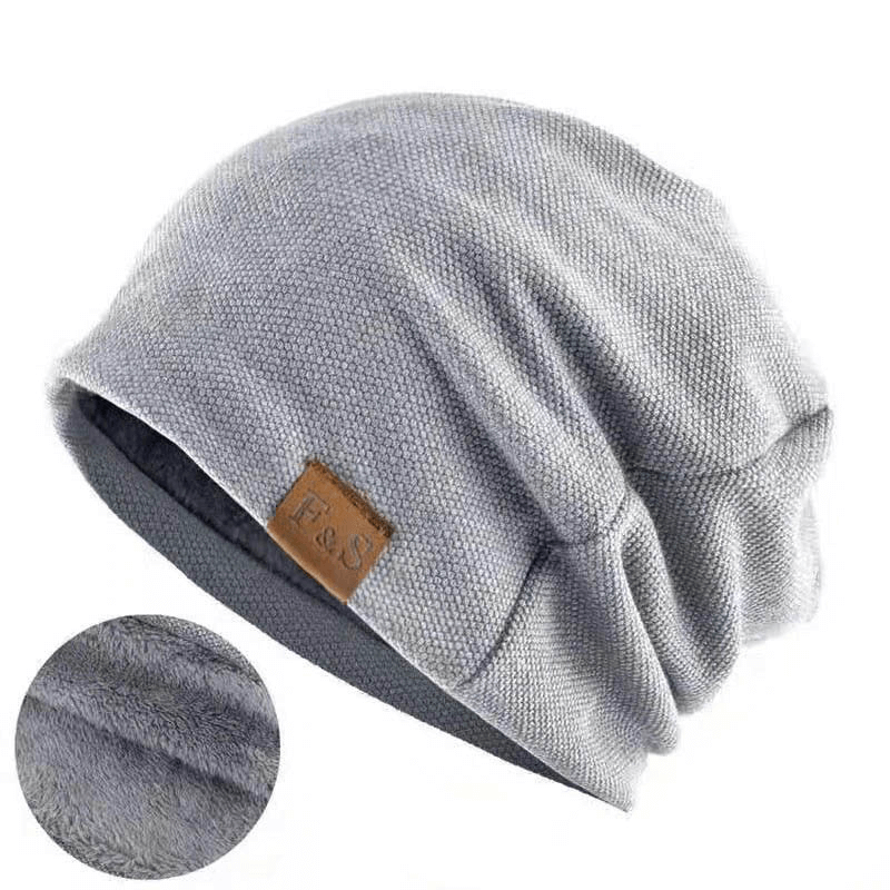 Fashion warm soft knitting beanie with fur for outdoor sports, grey color, casual sporty style, unisex winter hat - SF0460