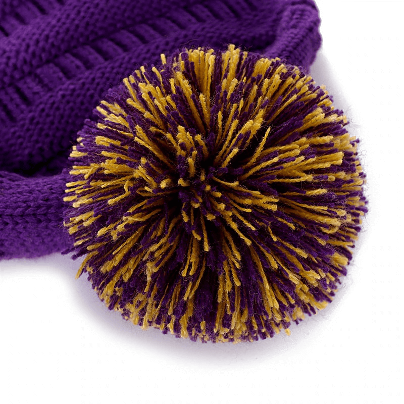 Bonnet tricoté à pompon bicolore chaud à la mode pour femme - SPF0386 