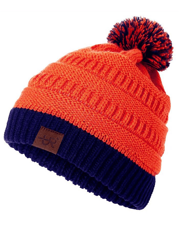 Fashion Warm Two-Tone Pom Pom Knit Hat for Women - SF0386
