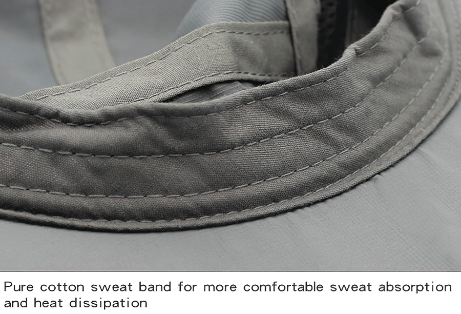 Close-up of a pure cotton sweatband on a sun hat for comfort, showcasing sweat absorption and heat dissipation features.