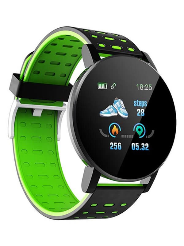 Fashion Waterproof Smart Watch SF0493 with green strap, fitness tracking, unisex, stylish design for active lifestyles.