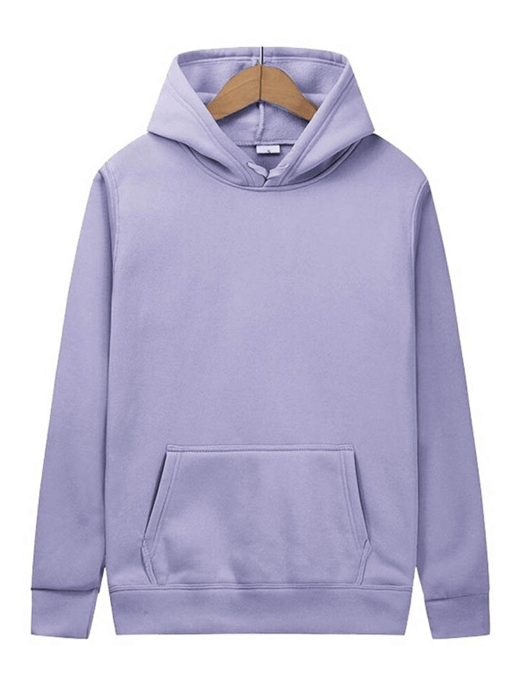 Solid color women's hoodie sweatshirt with front pocket, hooded collar, and full sleeves, perfect for casual style. Product code: SF0049.