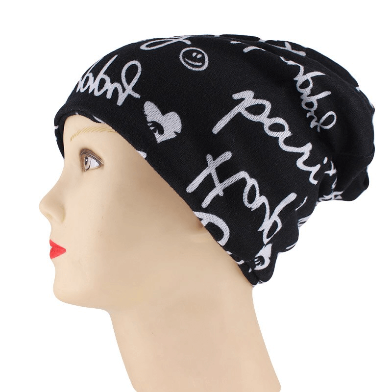 Stylish women's letter print warm hat and scarf set, perfect casual head accessory for warmth and comfort in colder seasons.