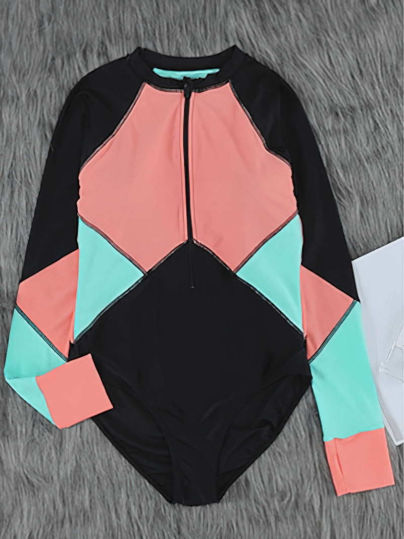 Fashion Women's Long Sleeves One Piece Surf Suit with Front Zipper - SF0908