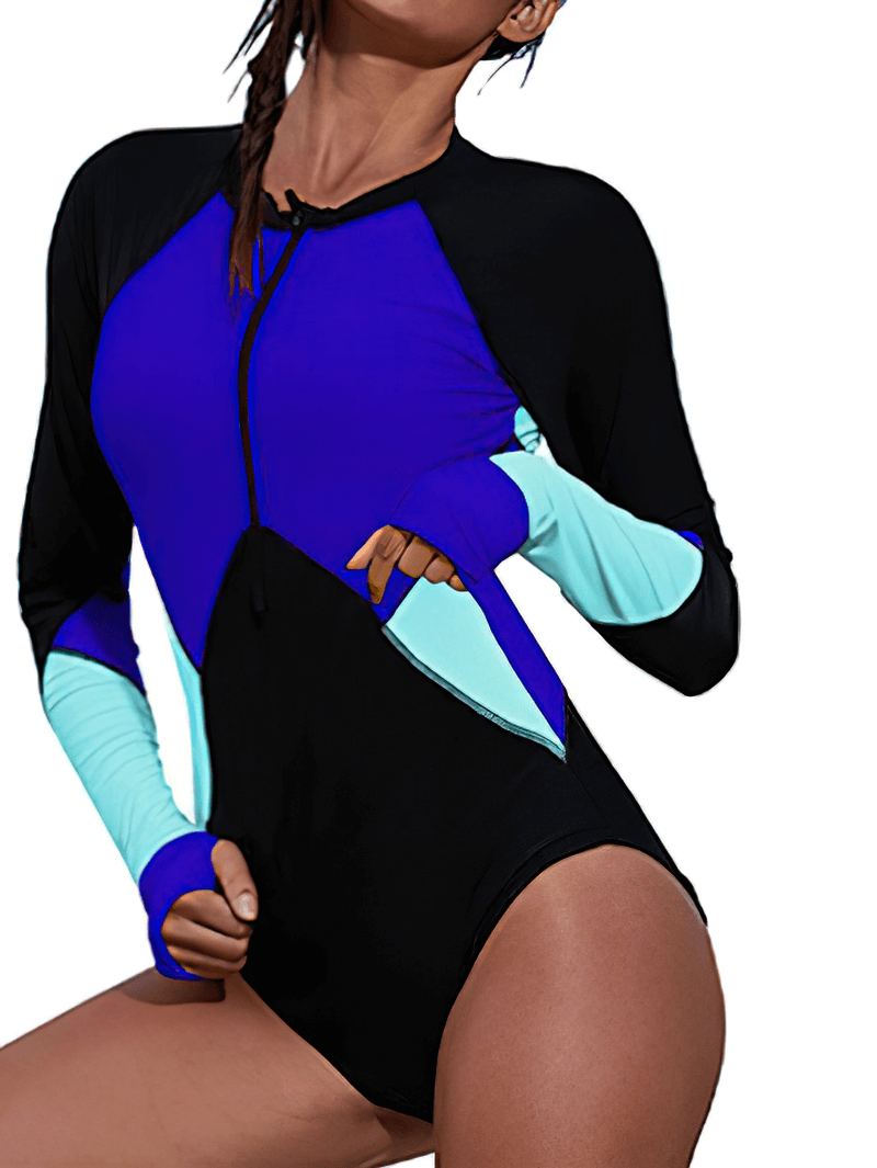 Fashion Women's Long Sleeves One Piece Surf Suit with Front Zipper - SF0908