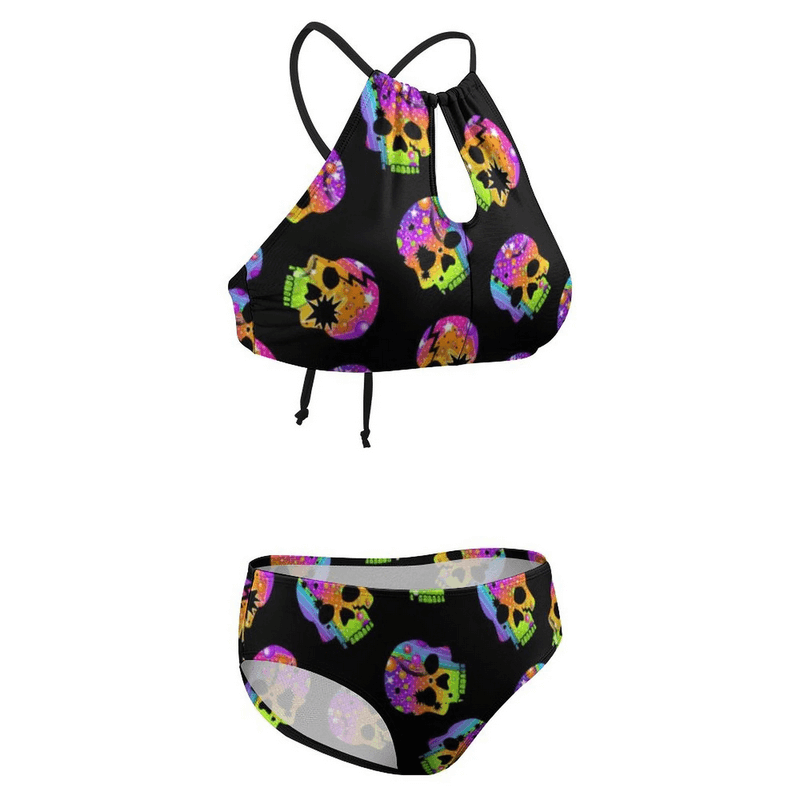 Modischer zweiteiliger Bikini-Badeanzug für Damen mit Totenkopf-Aufdruck – SF0568 