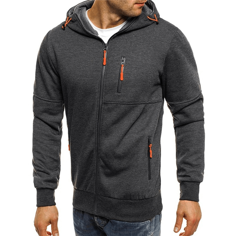 Men's fashion solid color hooded jacket with zipper, stylish and comfortable sports clothing, SF0498.