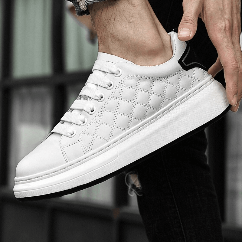 Fashionable breathable men's sneakers SF1171 with genuine leather uppers, showing elegant white design in casual style.