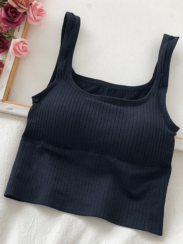 Fashionable black cropped sports women's top with straps, quick-dry and shockproof design, perfect for yoga and gym workouts.