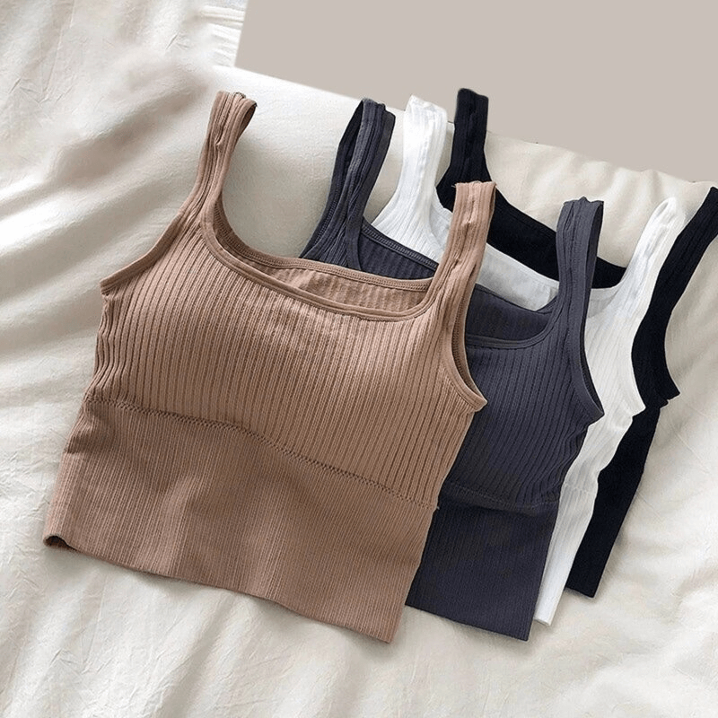 Fashionable Cropped Sports Women's Tops with Straps, breathable cotton, quick-dry and sweat-proof design, in multiple colors.