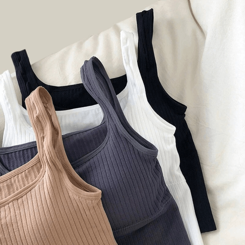Cropped sports women's tops with straps in assorted colors, breathable cotton, quick dry, seamless design, perfect for fitness activities.