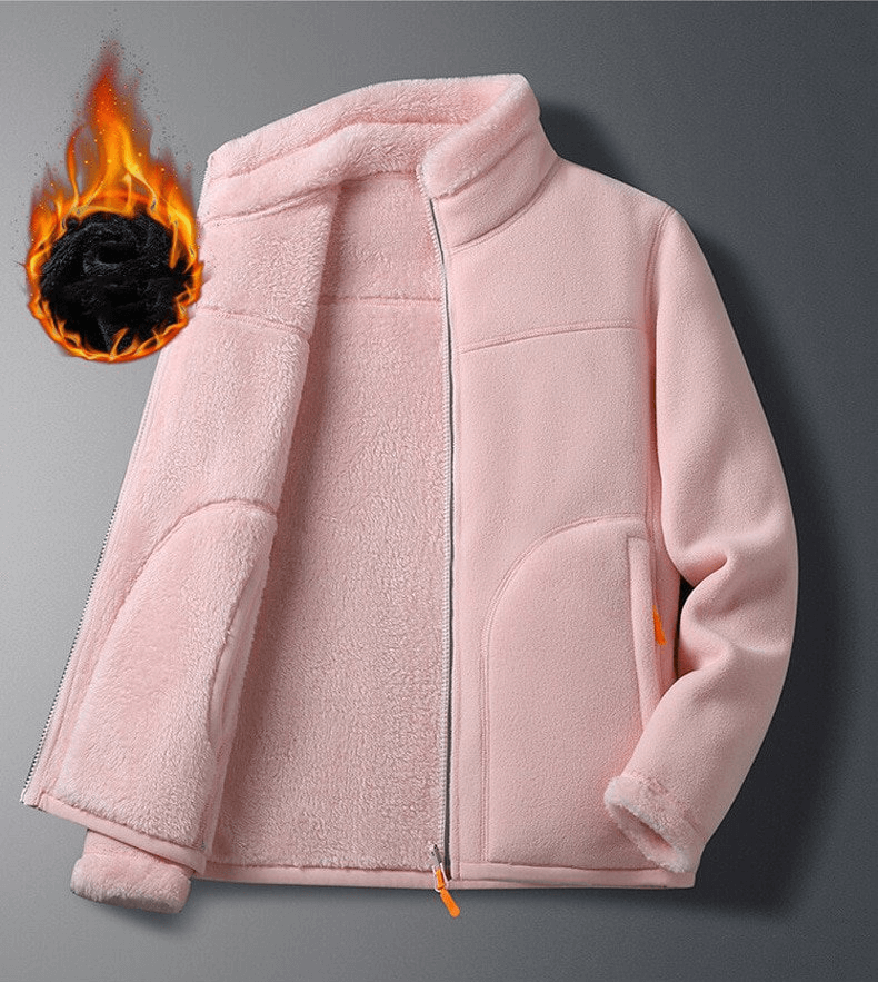 Pink double-sided fleece jacket for women with zipper, windproof and thermal features, showcasing cozy warmth and style, SF0907.