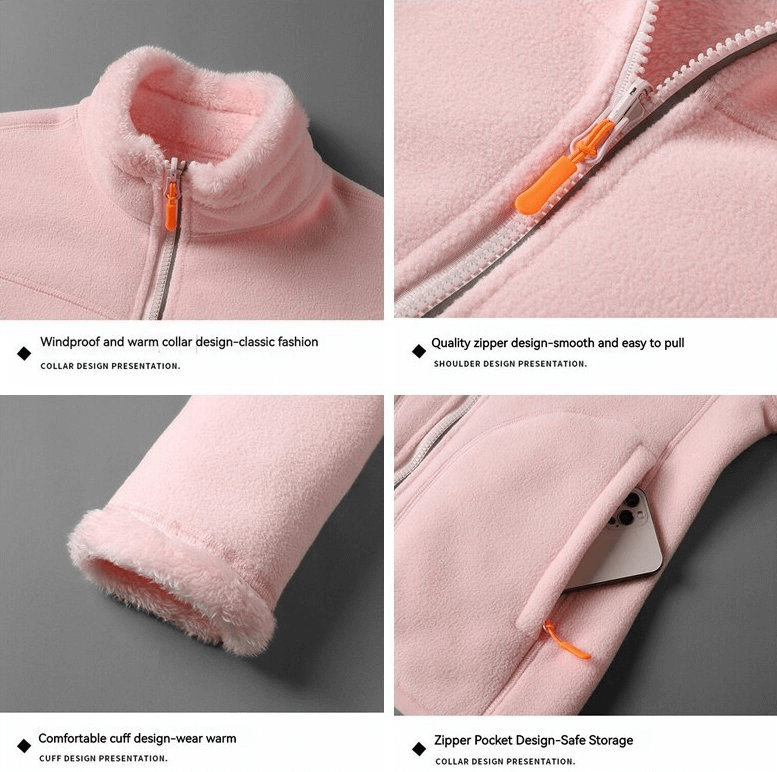 Modische doppelseitige Fleecejacke für Damen mit Reißverschluss und Taschen – SF0907 