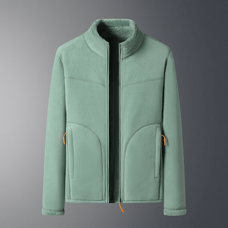 Fashionable double-sided fleece jacket for women with zipper and pockets, windproof and thermal, SF0907, in sage green.