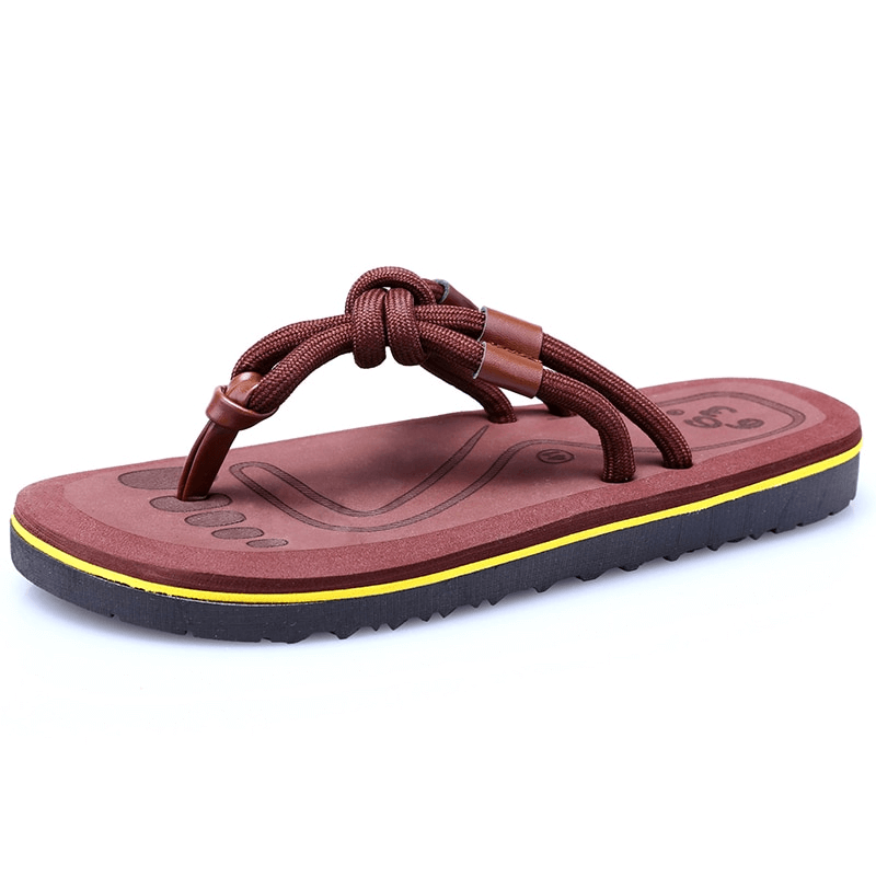 Fashionable lightweight men's flip flops SF1204 with EVA upper, brown solid pattern, and rubber sole for beach comfort and style.