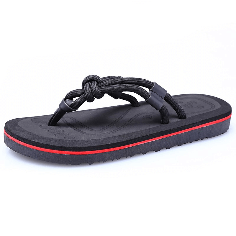 Fashionable men's lightweight beach flip flops SF1204 with black EVA upper, solid pattern, and durable rubber outsole, perfect for summer.