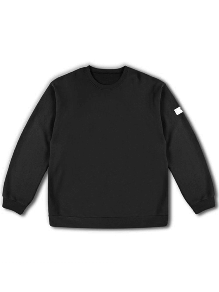 Fashionable loose black men's sweatshirt with O-neck and full sleeves, perfect for activewear. No hood. Product code: SF1114.