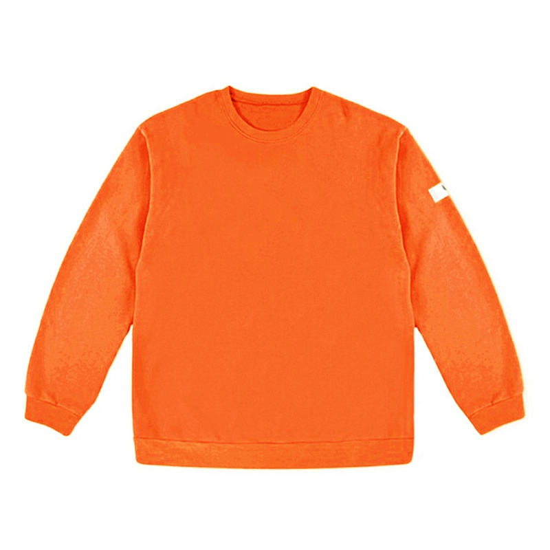 Vibrant orange loose men's sweatshirt with O-neck and full sleeves, perfect for stylish activewear. Model SF1114.