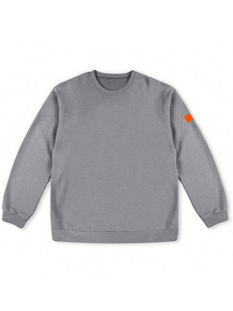 Men's fashionable loose grey sweatshirt, sports sweater SF1114, O-neck collar, full sleeves, cotton blend fabric, unhooded.