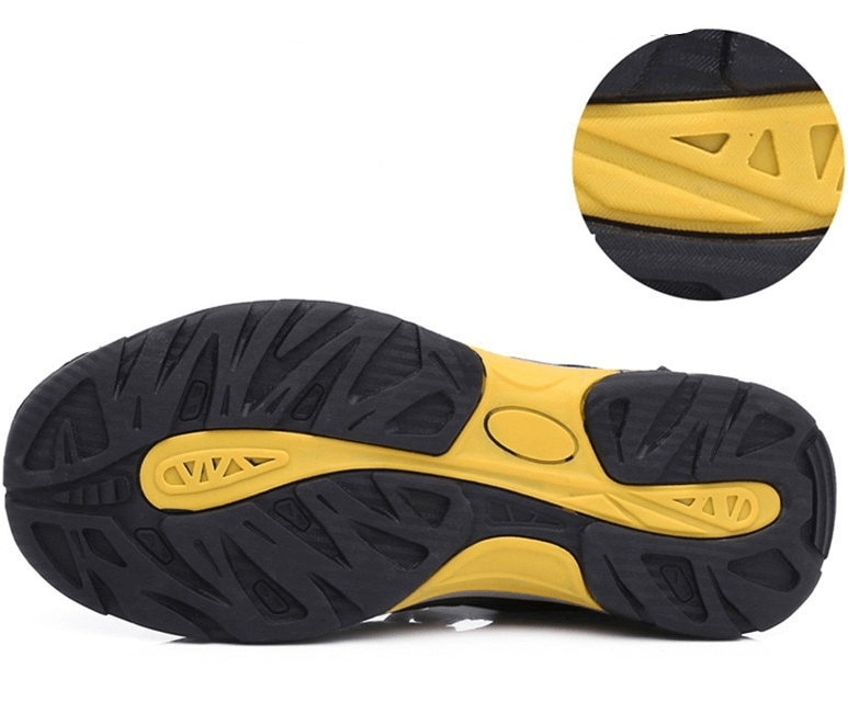 Sole view of Fashionable Non-Slip Sports Breathable Men's Open Heel Sandals in vibrant yellow and black design, showcasing durability and grip.