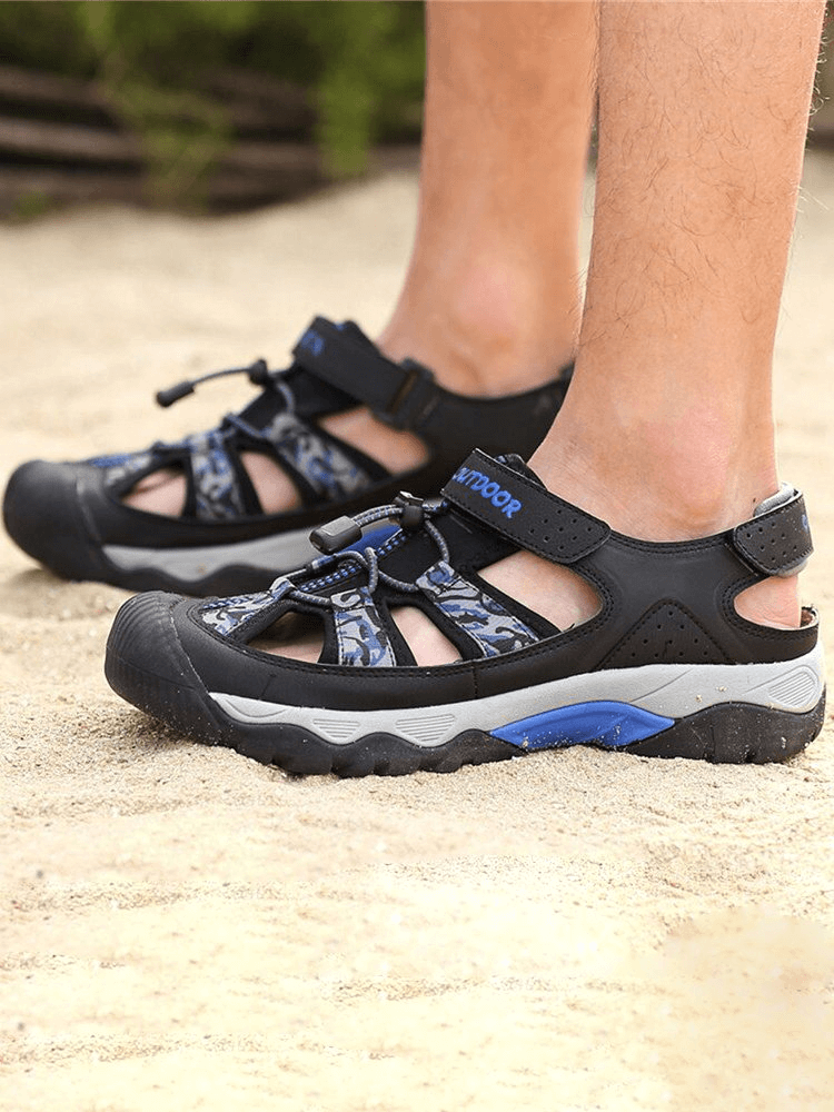 Fashionable non-slip sports breathable men's open heel sandals SF0750 with camouflage pattern, ideal for everyday wear.